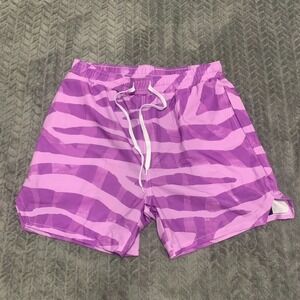 OUKU Men's Swim Trunks Size L Purple Pink Animal Zebra‎ Print Board Shorts NWT
